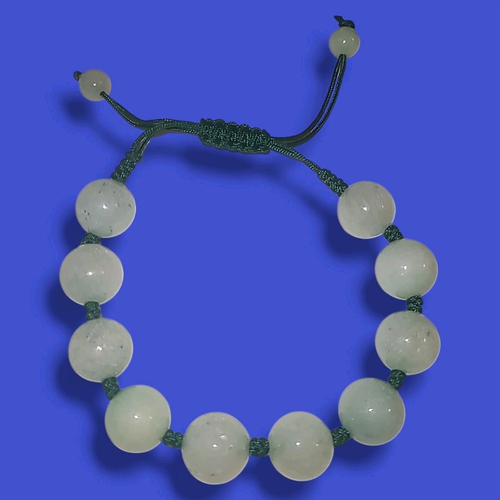 White Jade Bead Adjustable Slide Bracelet 13.5mm Round Beads Macrame Cord